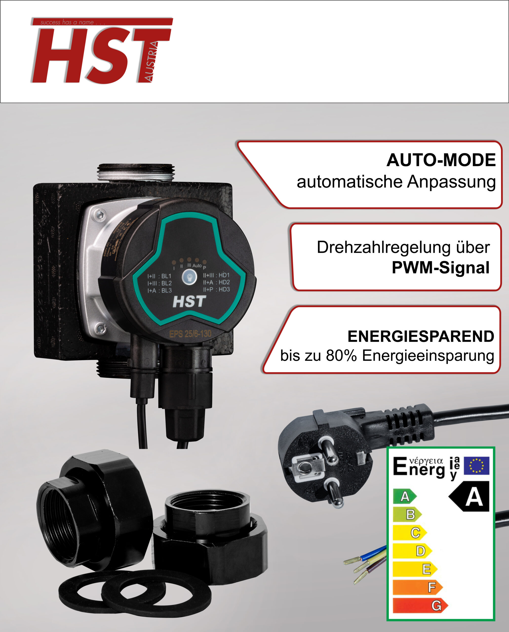 HST EPS25-6-130 <br><br> Hocheffizienz Umwälzpumpe Heizungspumpe – Bild 2